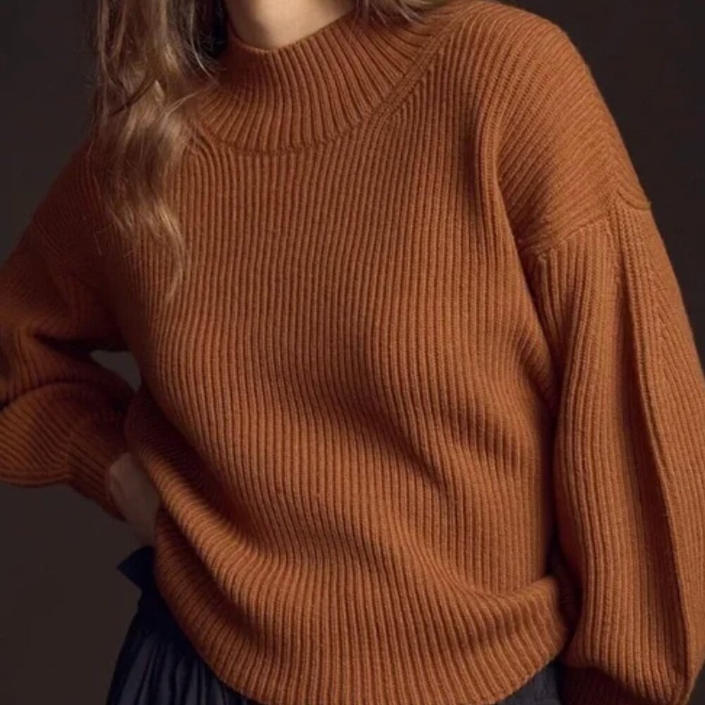 Anthropologie Ribbed Cowl/Turtleneck Sweater in Rust